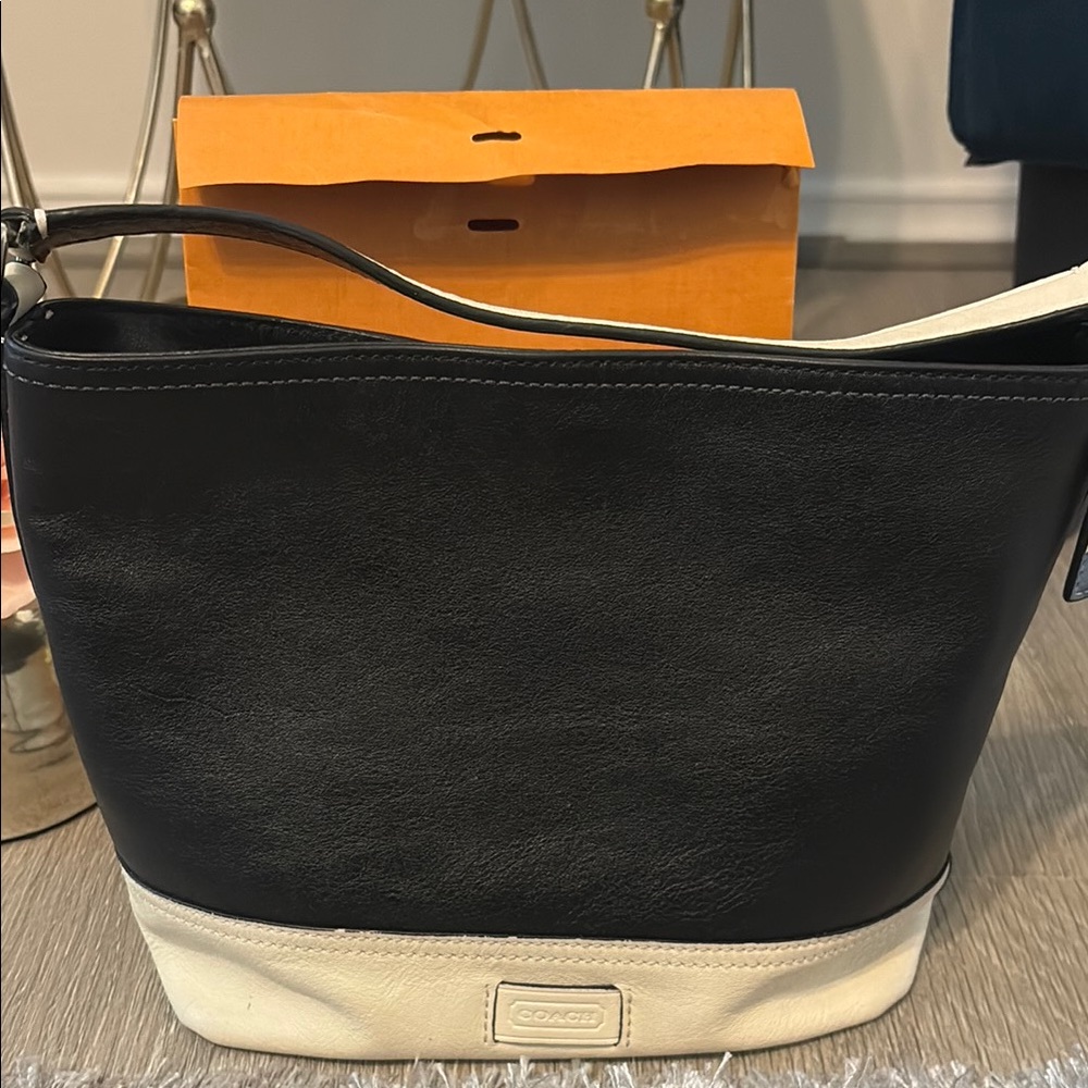 Vintage Coach Black and Off White Shoulder Bag with Minimalist Design